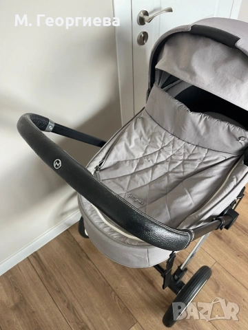 Cybex Priam 3 Platinum Taupe 3 в 1 с черно шаси + кош, дъждобран и подаръци, снимка 5 - Детски колички - 54313550