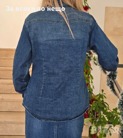 Дамска Синя Мека И Еластична Дънкова Риза, снимка 2 - Ризи - 48553889