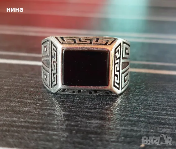 Мъжки сребърен пръстен 925 с оникс, снимка 4 - Пръстени - 55324641