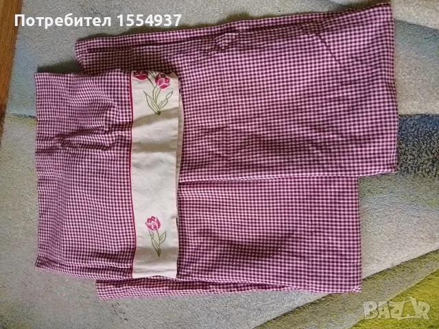 Завеси 3бр комплект червено и бяло каре, снимка 2 - Пердета и завеси - 56293866