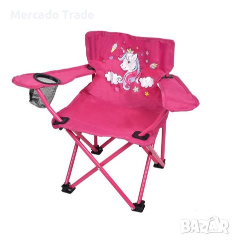 Детски стол Mercado Trade, За къмпинг, Сгъваем, Еднорог, С калъф, Розов