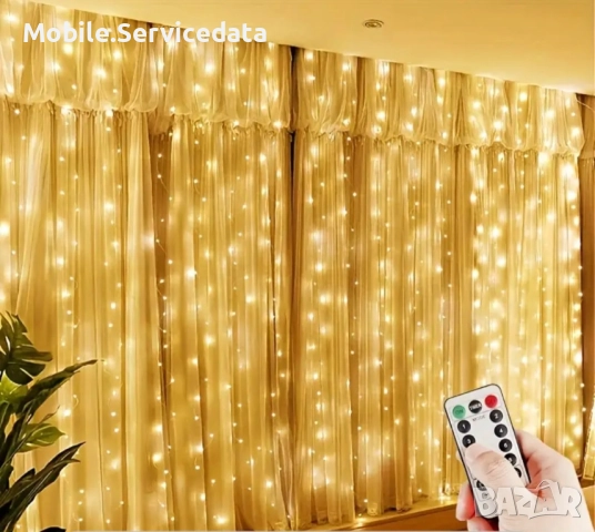 Светеща завеса 600 Led лампи 2х3м водоустойчива черен кабел, снимка 2 - Лед осветление - 52164006