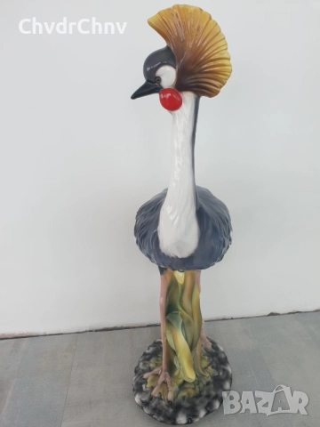 Сив кралски жерав статуетка 83см-5кг/голяма италианска порцеланова фигура на птица, снимка 4 - Статуетки - 51582219