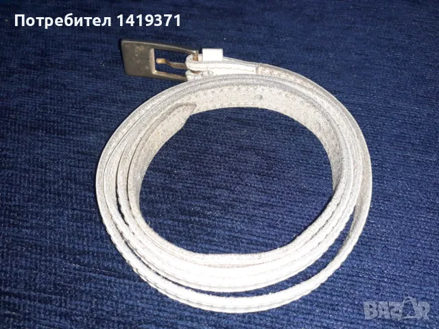 Красив бял кожен дамски колан с дължина 112 см, снимка 2 - Колани - 48110195