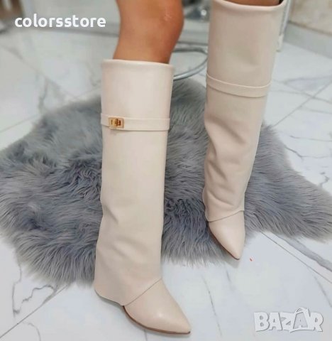 Ботуши на платформа - бежова кожа - K-40, снимка 2 - Дамски ботуши - 38088450
