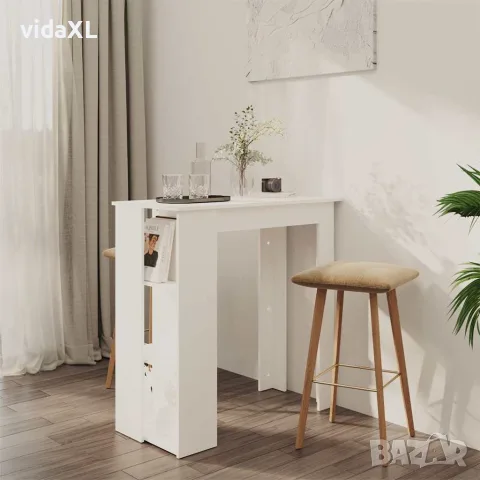 vidaXL Бар маса с рафт, бяла, 102x50x103,5 см, инженерно дърво, снимка 2 - Маси - 56147823