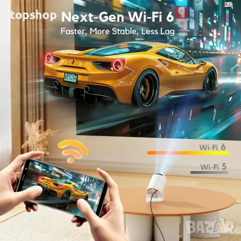Нов Смарт Мини Прожектор Akiyo O2 (Android 14, Wi-Fi 6, Bluetooth 5.4, 180° Въртене)  , снимка 6 - Плейъри, домашно кино, прожектори - 55890137
