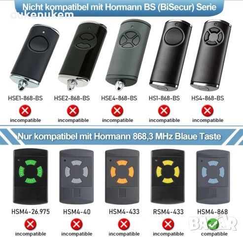 2 броя Дистанционни за гаражна врата Hormann 868.3 MHz, снимка 3 - Друга електроника - 53258126