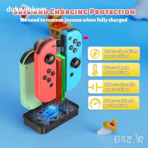 Зарядна станция за Joy-Con FASTSNAIL – за Nintendo Switch / Switch OLED, снимка 4 - Nintendo конзоли - 53270815