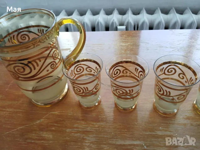 Чаши за вино с кана златен кант от средата на миналия век винтидж, снимка 13 - Сервизи - 50280354