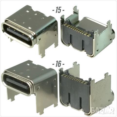Букса конектор USB Type-C  16 pin ,17 pin USB 3.1 , USB 3.2 SMT Connector, снимка 9 - Ремонт на друга електроника - 50675457