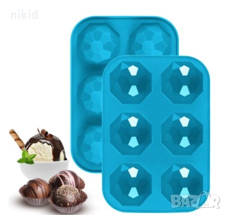 6 Диамантени полу полусфери сфери полукръг силиконов молд форма гипс сапун шоколад украса шоко бомби, снимка 2 - Форми - 31766434