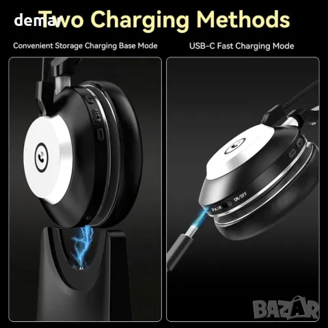 Bluetooth слушалка с микрофон с шумопотискане, USB адаптер, зарядна станция, снимка 4 - Bluetooth слушалки - 50356960