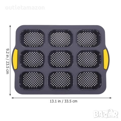 Силиконова тава за печене на хляб, 9 гнезда, сребриста, 33.50x23.50x2.50см, снимка 2 - Форми - 52838402