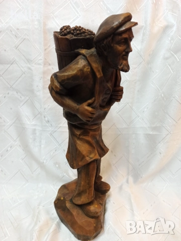 Висока 48 см ръчно резбована дървена скулптура на лозар или винар!, снимка 6 - Антикварни и старинни предмети - 52582327