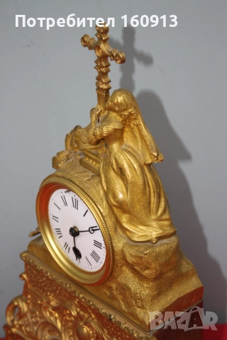 Позлатен бронз каминен часовник фигура жена религиозен кръст, снимка 16 - Антикварни и старинни предмети - 51451984