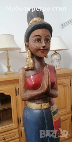 Старинна дърворезба на Тайландска жена .Често се поставя на входовете като приветствен жест. , снимка 4 - Антикварни и старинни предмети - 51420191