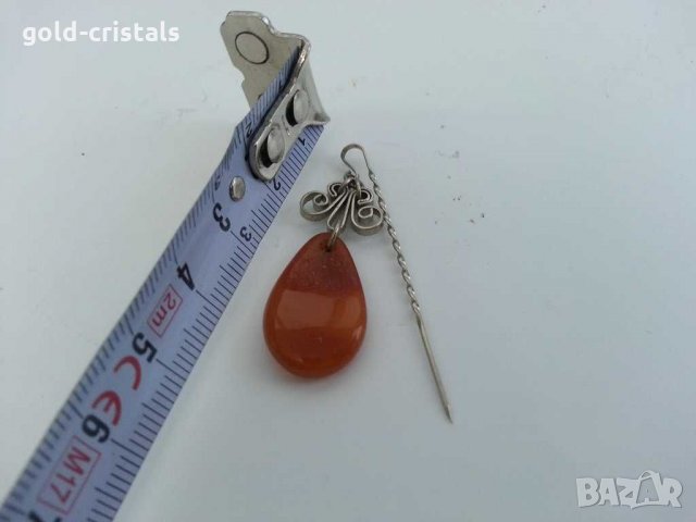 Брошка игла натурален кехлибар, снимка 3 - Антикварни и старинни предмети - 29989294