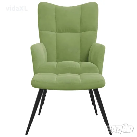 vidaXL Релаксиращ стол с табуретка, светлозелен, кадифе, снимка 3 - Столове - 56146938