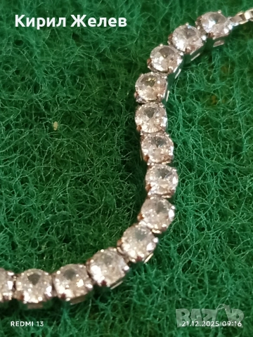 Кристална сребърна тенис гривна тип боло с кристали 30475, снимка 2 - Гривни - 52863207