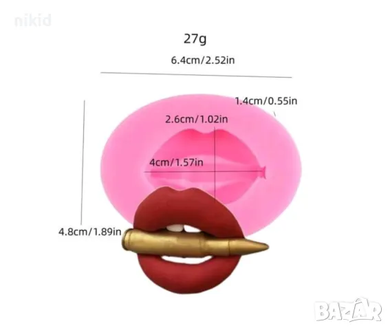 Уста устни целувка с патрон гилза силиконов молд форма фондан шоколад декор, снимка 3 - Форми - 48525029