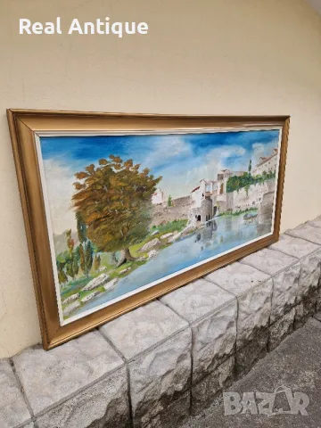 Превъзходна антикварна испанска авторска майсторска картина масло върху платно , снимка 6 - Антикварни и старинни предмети - 47486611