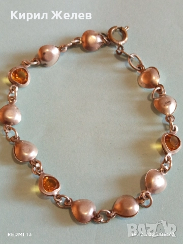 Винтидж сребърна гривна с ЕСТЕСТВЕН КЕХЛИБАР ювелирна изработка 50165, снимка 4 - Гривни - 52844517