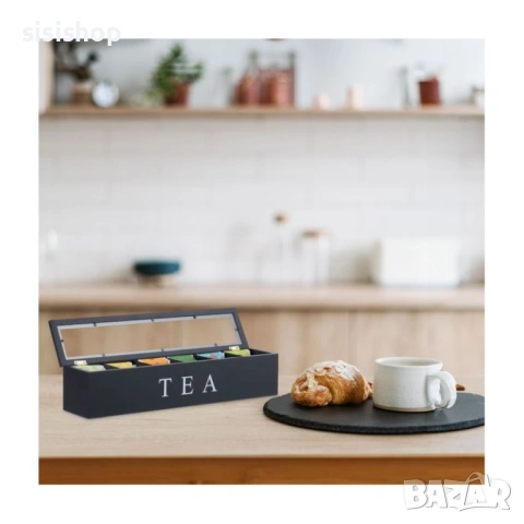 Модерна дървена кутия за съхранение на чай – 6 отделения, черен цвят 4662, снимка 6 - Други стоки за дома - 53989353