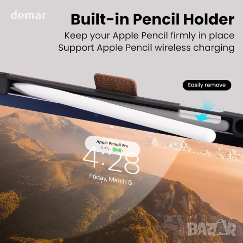 Ръчно изработен калъф AsileCuir за iPad Pro 13 инча M4 2024 A2925 A2926 A3007 с джоб, снимка 6 - Калъфи, кейсове - 51104794