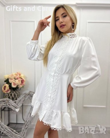 Бяла рокля с копчета и дантела , снимка 2 - Рокли - 40533053