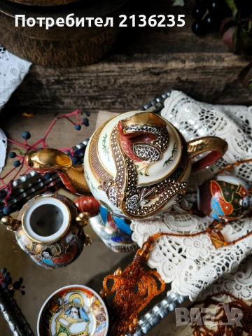 Японски порцеланов комплект – Satsuma , снимка 8 - Антикварни и старинни предмети - 51972671