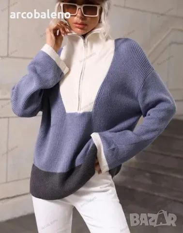 Дамски елегантен пуловер с дълъг ръкав и цип, 5цвята , снимка 15 - Блузи с дълъг ръкав и пуловери - 47885951