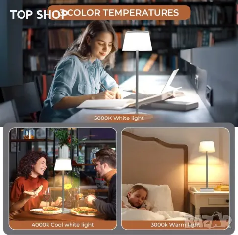 Димируема настолна лампа FIMEI, акумулаторна LED настолна лампа за защита на очите H38 cm, преносима, снимка 8 - Настолни лампи - 48842682