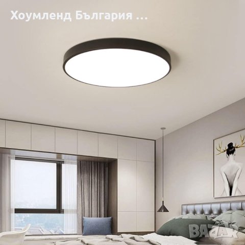LED плафон за баня, тераса, таван - влагоустойчив с черен ринг