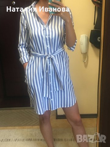 Риза рокля в бяло и светло синьо, снимка 7 - Рокли - 29423445