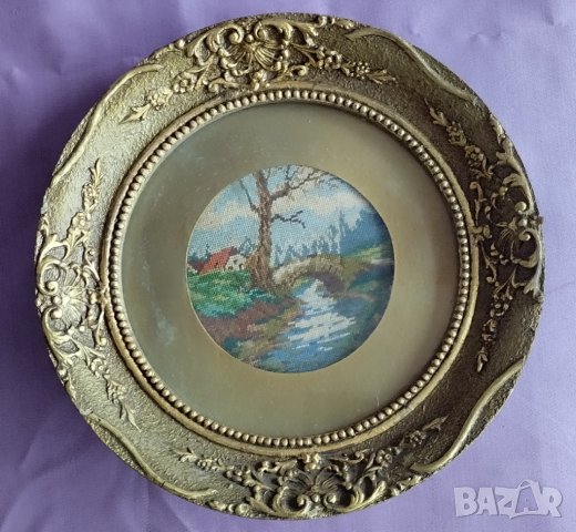 стар, рамкиран, малък гоблен, снимка 4 - Антикварни и старинни предмети - 42267007