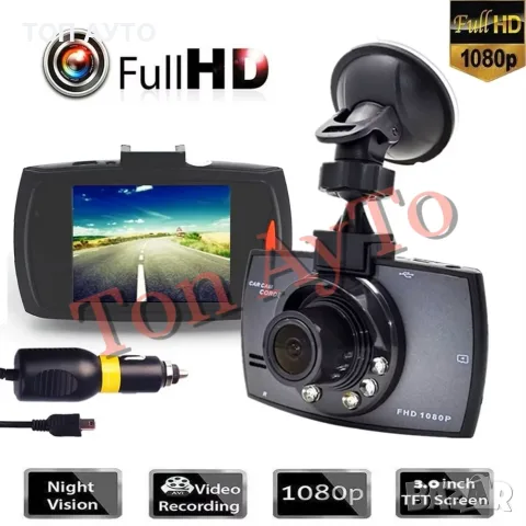 Видеорегистратор за Кола DVR Full HD Запис в цикъл G-сензор Откриване на движение Нощно виждане, снимка 2 - Аксесоари и консумативи - 56207762
