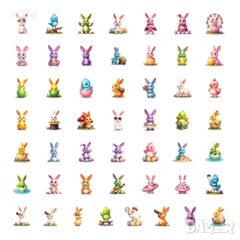 50 бр Заек Зайче Зайчета самозалепващи лепенки стикери украса декор картонена торта ръчна изработка, снимка 2 - Други - 52916058