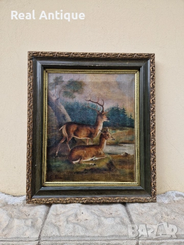 Много стара уникална антикварна авторска картина масло върху платно 