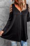 Дамска блуза в черно с дълъг ръкав и деколте с цип, снимка 1 - Блузи с дълъг ръкав и пуловери - 44382621