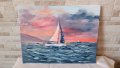 Картина "Лодка в морето" - маслени бои на платно - 40/31см, снимка 1 - Картини - 39435687