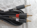 Кабел HI-FI с накрайници - Кабел Жак - GOLD 3,5мм,М-2xRCA,М-3м, стерео аудио кабел: жак – два чинча, снимка 1 - Други - 44672358