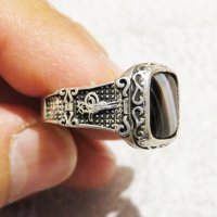 стар красив  мъжки сребърен пръстен, османски пръстен с голям  камък и  тугра,тура,  турски пръстен , снимка 3 - Пръстени - 29873667