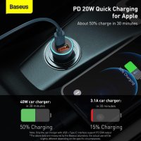 Baseus Quick Car Charger 40W - зарядно за кола с USB-A и USB-C за бързо зареждане, снимка 4 - Зарядни за кола - 42351952
