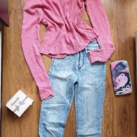Розова блузка с отворен гръб, снимка 1 - Блузи с дълъг ръкав и пуловери - 29156272
