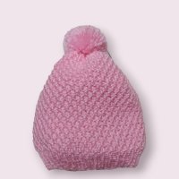 Детска безшевно ръчно плетена шапка за момиченце 4-8 год., снимка 1 - Шапки, шалове и ръкавици - 42257307