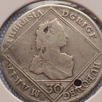 Сребърна монета 30 кройцера 1764г. Мария Терезия Бохемия Прага 12214, снимка 2 - Нумизматика и бонистика - 42846959