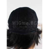 Къса черна перука от естествен косъм с бретон Кейси, снимка 3 - Аксесоари за коса - 34515461