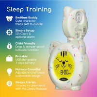 Zeepy Toddler USB акумулаторен сладък детски будилник котето Кип с нощна лампа, устойчив на падане, снимка 4 - Детски - 44495217