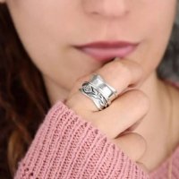 Голям сребърен пръстен с роза, снимка 4 - Пръстени - 37867846